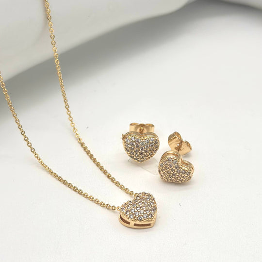 Set Corazón con Zirconias Pavé en Chapa de Oro | Mael Joyería