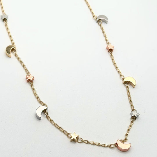 Collar Estrellas y Lunas Tricolor en Chapa de Oro | Mael Joyería