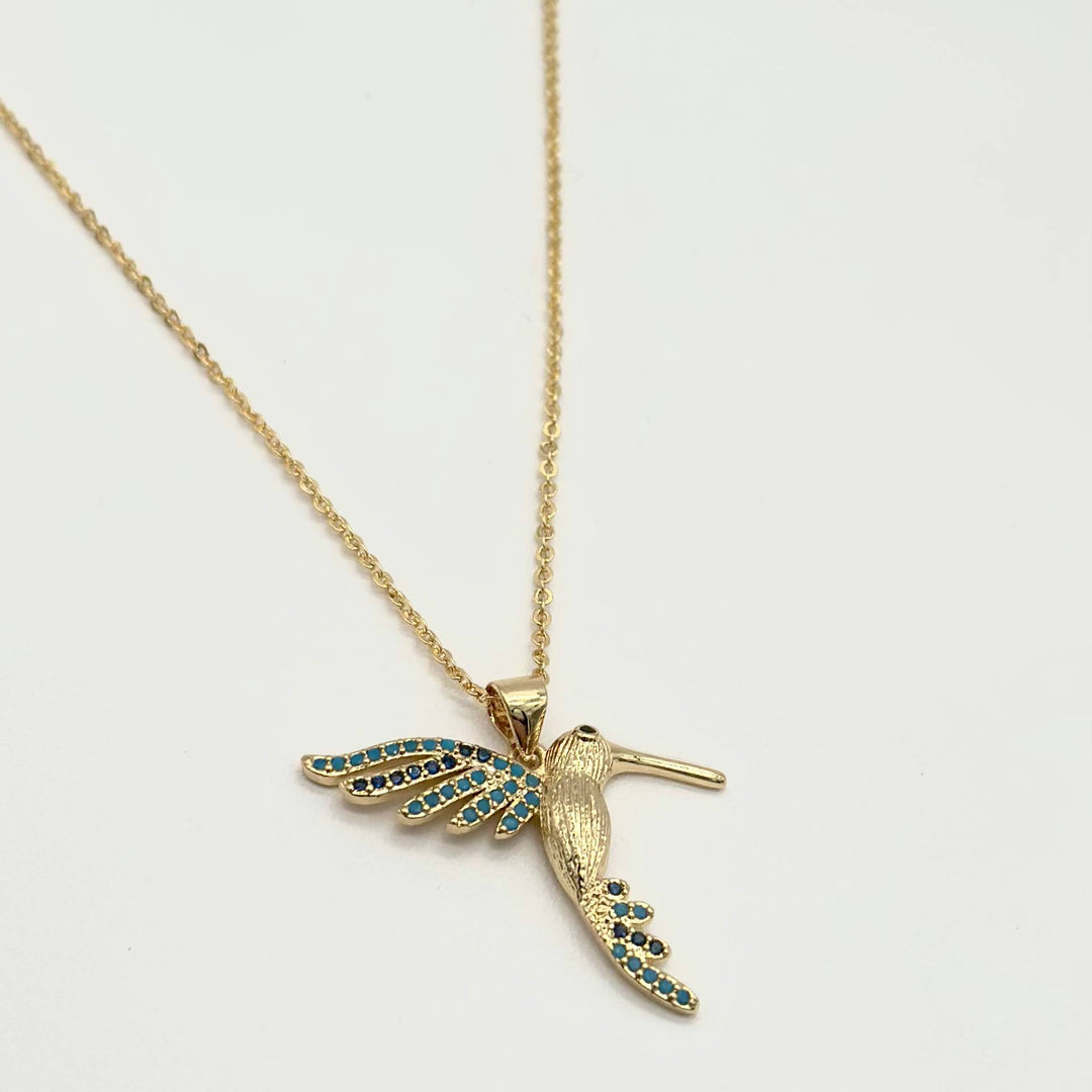 Collar Colibrí con Zirconias Azules en Chapa de Oro  | Mael Joyería