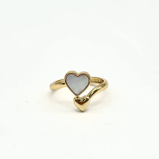 Anillo Ajustable Doble Corazón con Nácar en Chapa de Oro 18K | Mael joyeria