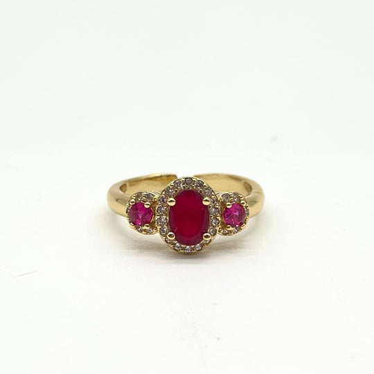 Anillo Ajustable Triple Piedra Rubí con Zirconias | Mael Joyeria