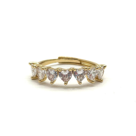 Anillo Ajustable Corazones de Zirconia en Chapa de Oro 18K | Mael Joyeria