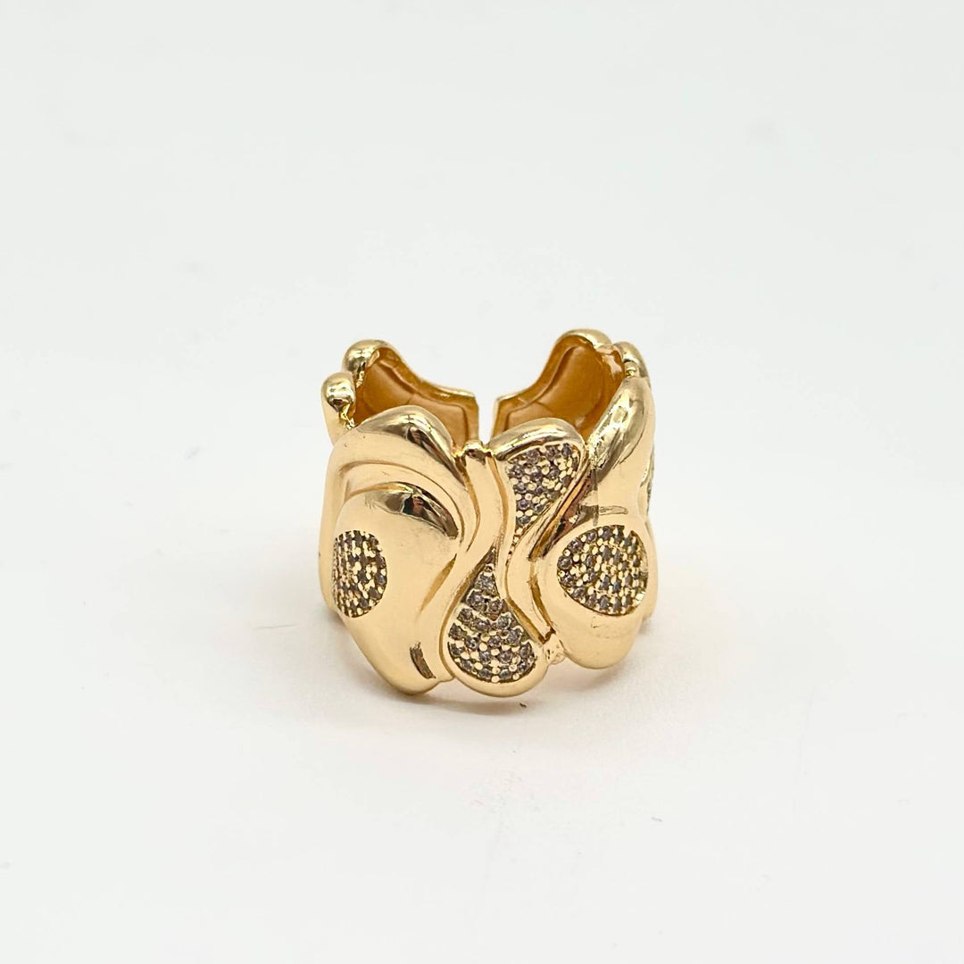 Anillo Ajustable Multilíneas con Zirconias | Chapa de Oro 18K