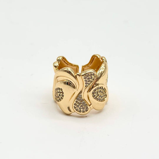 Anillo Ajustable Multilíneas con Zirconias | Chapa de Oro 18K
