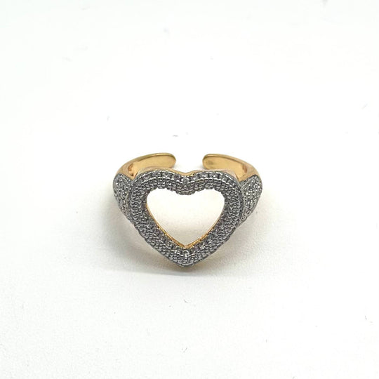 Anillo Ajustable Corazón Abierto con Zirconias | Chapa de Oro 18K