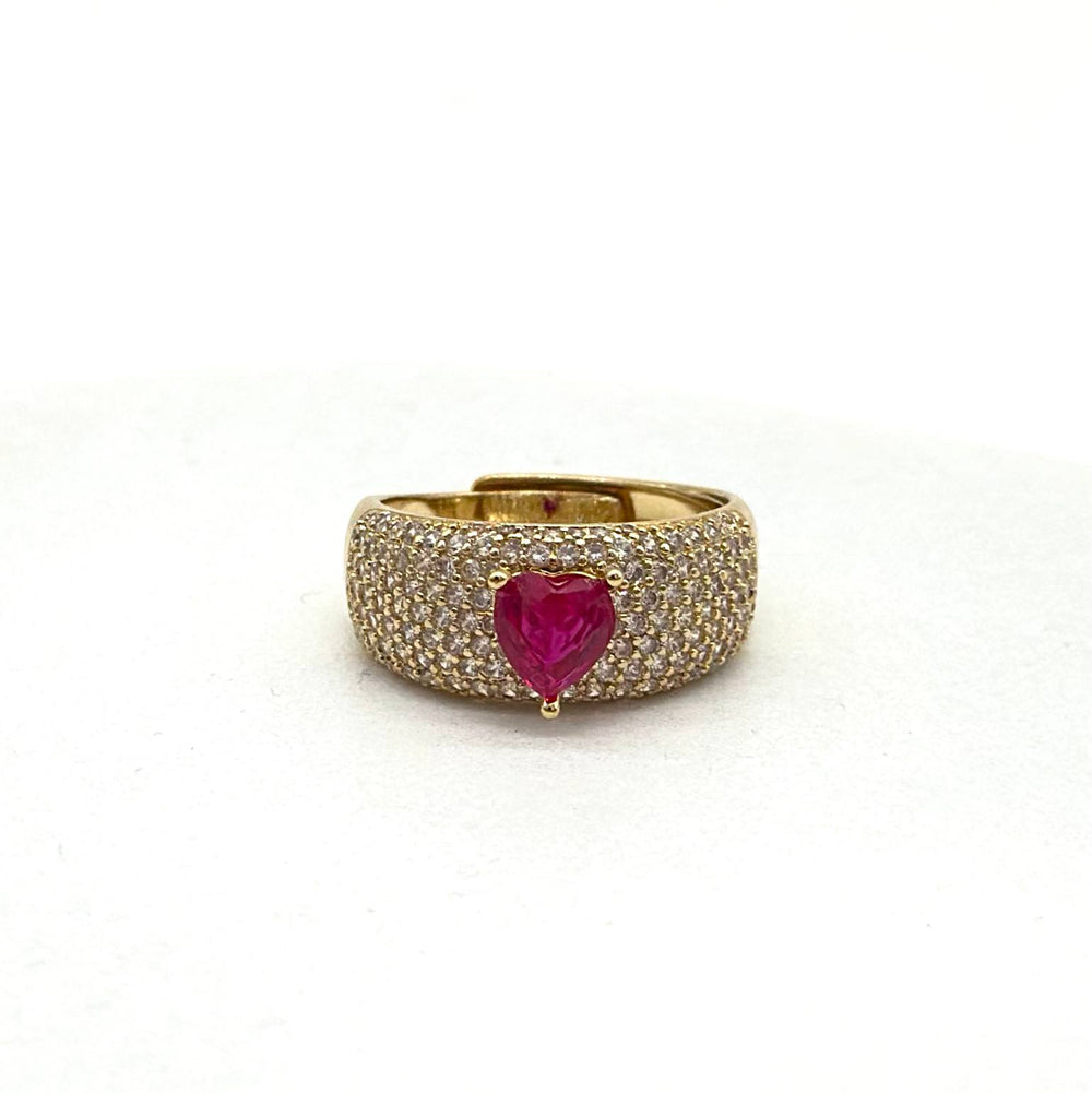 Anillo Corazón Rosa con Pavé de Zirconias | Chapa de Oro 18K