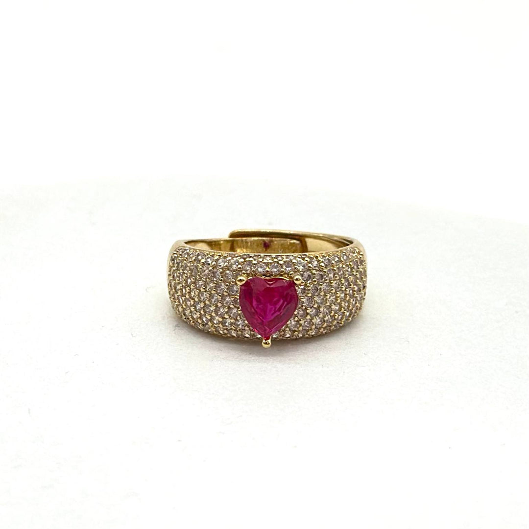 Anillo Corazón Rosa con Pavé de Zirconias | Chapa de Oro 18K