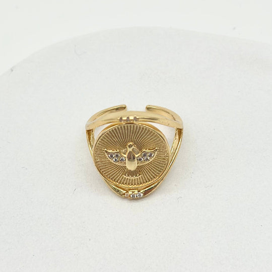Anillo Giratorio Doble Vista Espíritu Santo | Chapa de Oro 18K