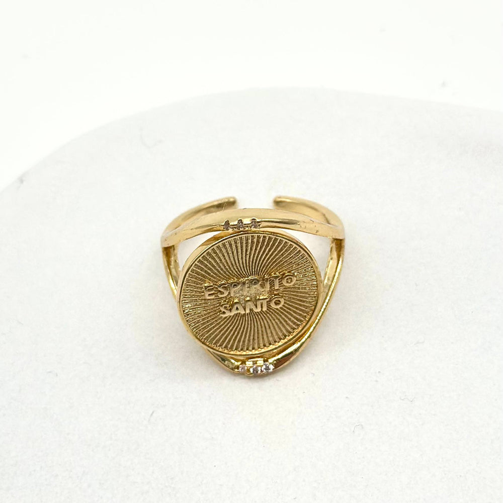 Anillo Giratorio Doble Vista Espíritu Santo | Chapa de Oro 18K