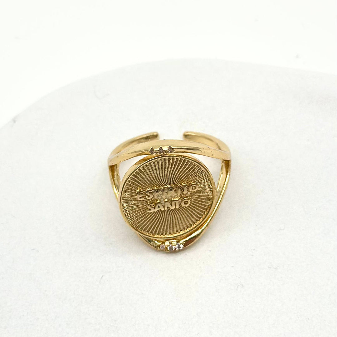 Anillo Giratorio Doble Vista Espíritu Santo | Chapa de Oro 18K