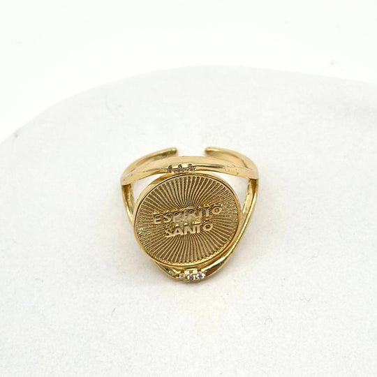 Anillo Giratorio Doble Vista Espíritu Santo | Chapa de Oro 18K