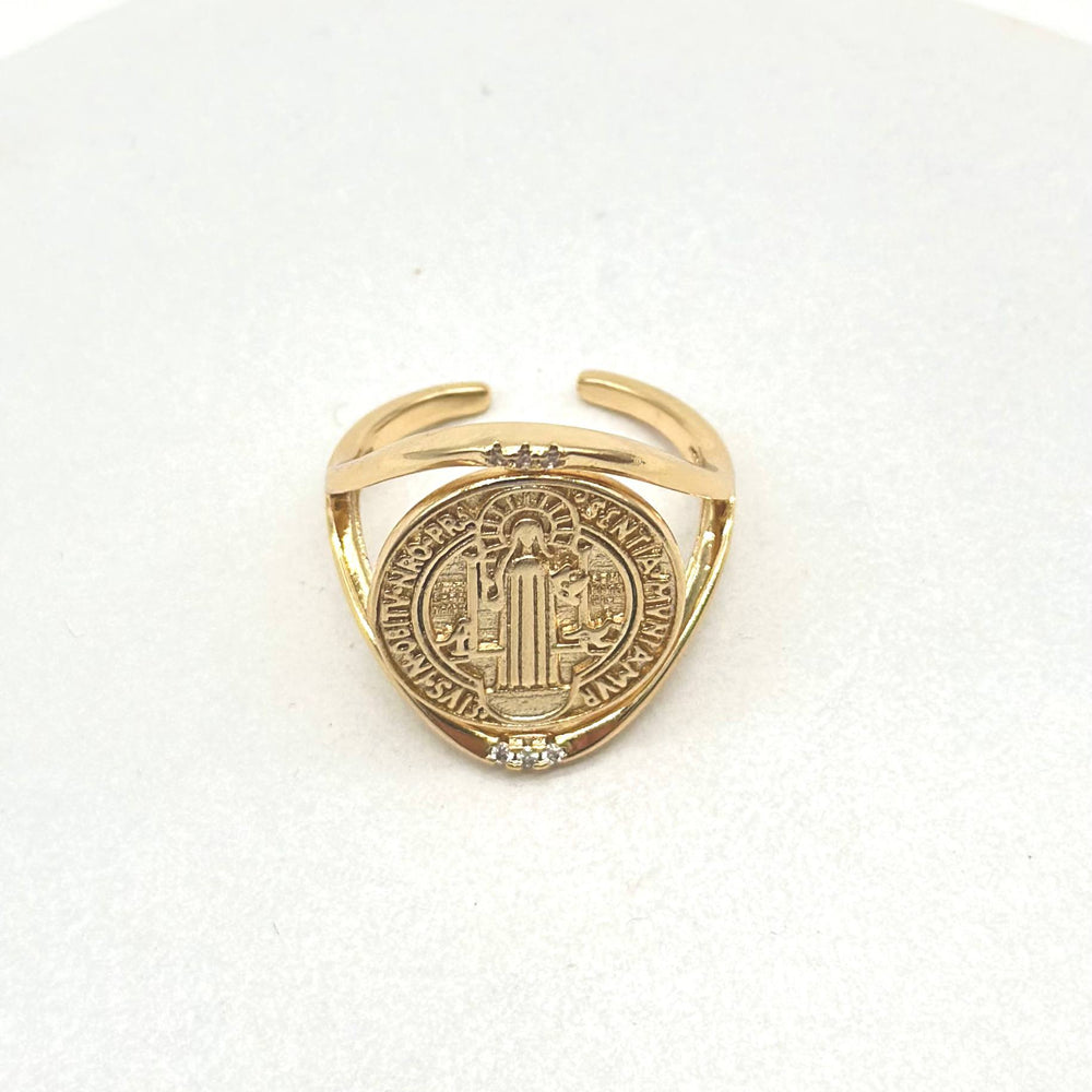 Anillo Giratorio Doble Vista San Benito | Chapa de Oro 18K