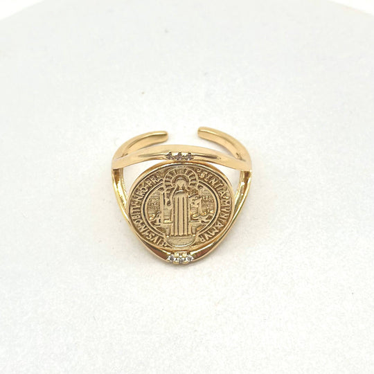 Anillo Giratorio Doble Vista San Benito | Chapa de Oro 18K