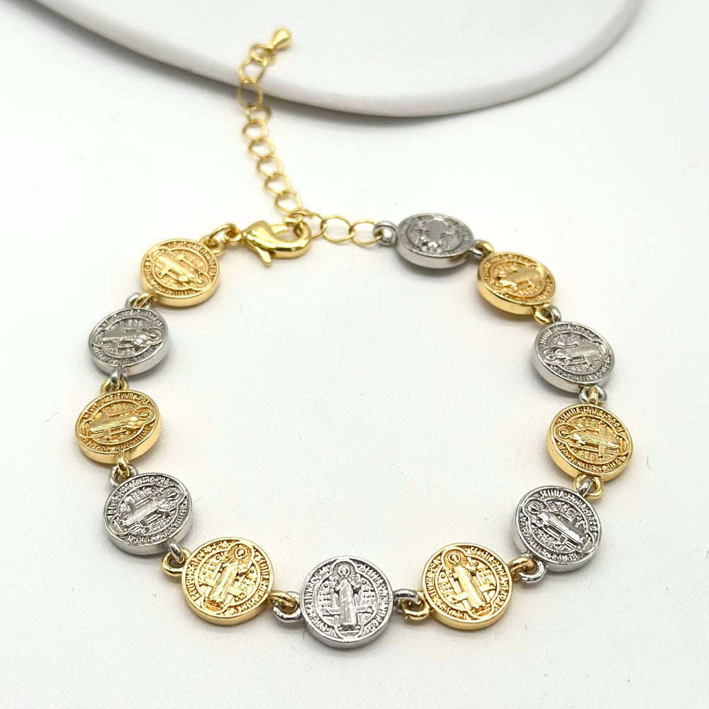 Pulsera San Benito Bicolor | Chapa de Oro 18K