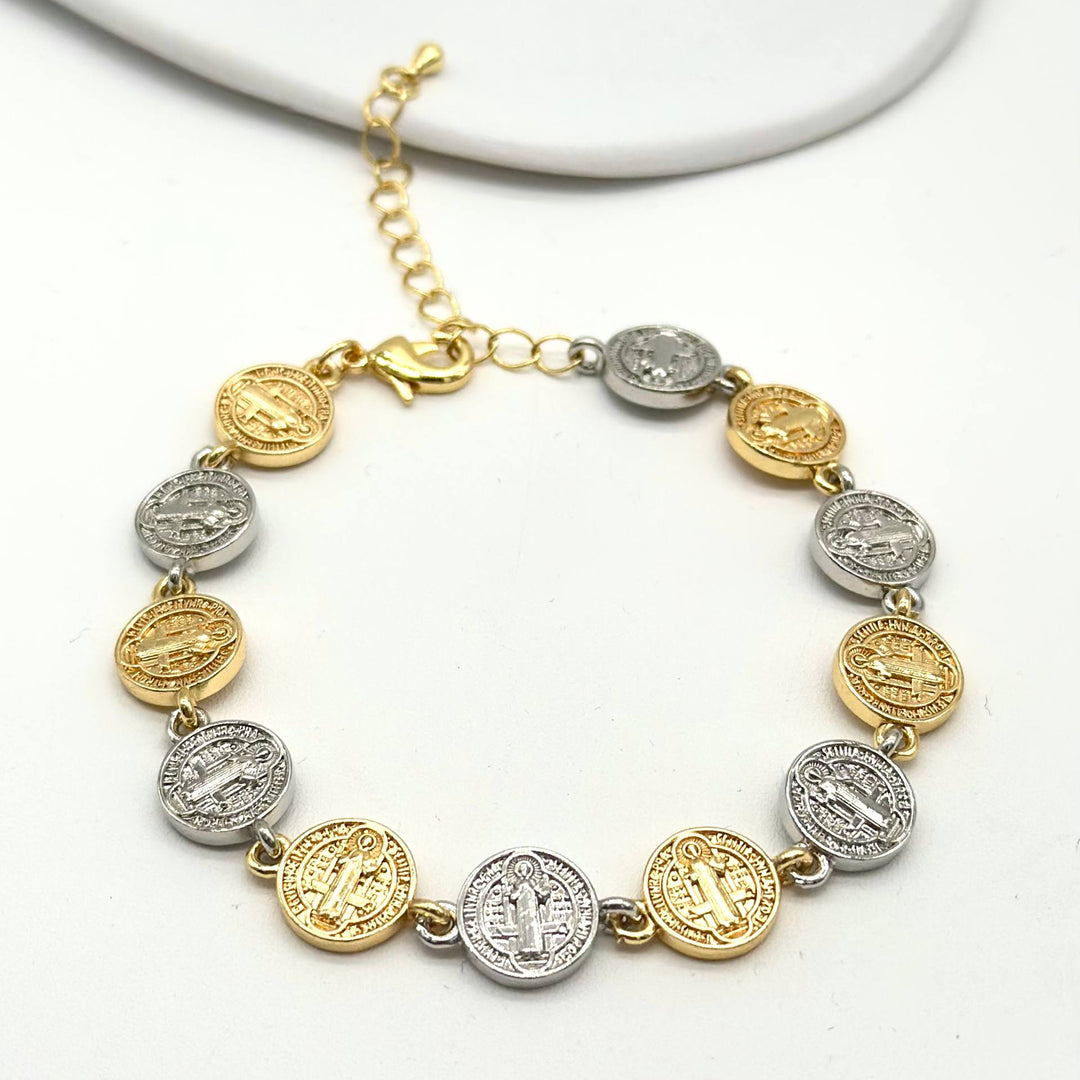 Pulsera San Benito Bicolor | Chapa de Oro 18K