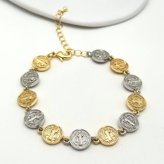 Pulsera San Benito Bicolor | Chapa de Oro 18K