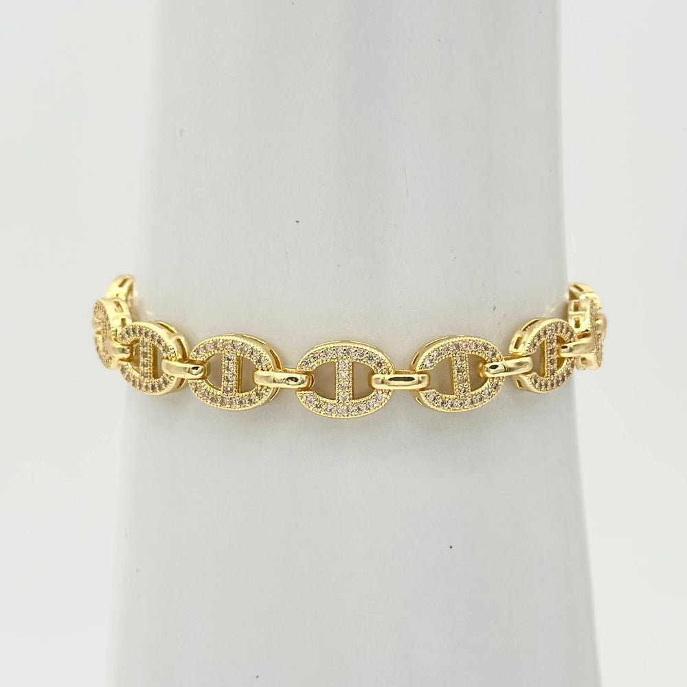 Pulsera Eslabones Ovalados con Zirconias | Chapa de Oro 18K