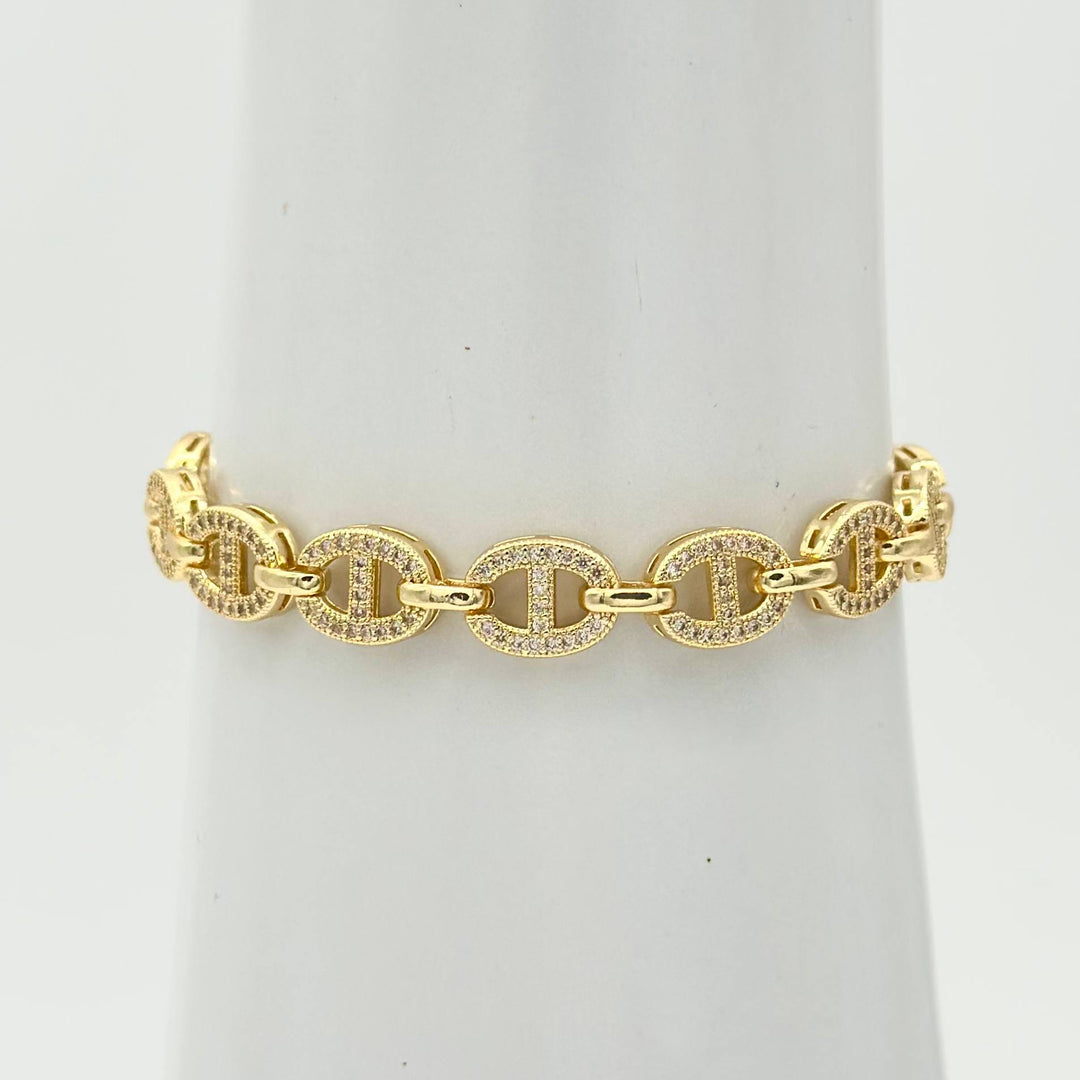 Pulsera Eslabones Ovalados con Zirconias | Chapa de Oro 18K