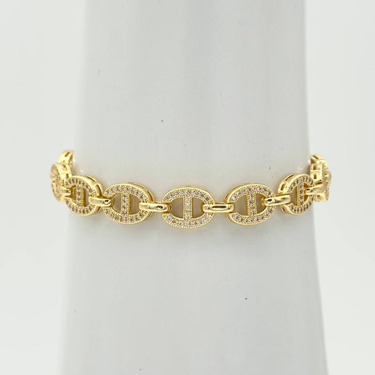 Pulsera Eslabones Ovalados con Zirconias | Chapa de Oro 18K
