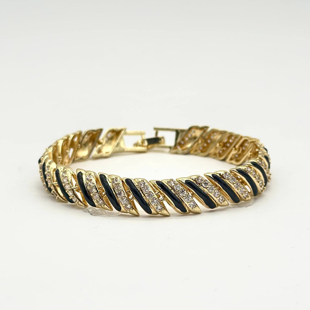 Pulsera Eslabones Negro con Zirconias | Chapa de Oro 18K