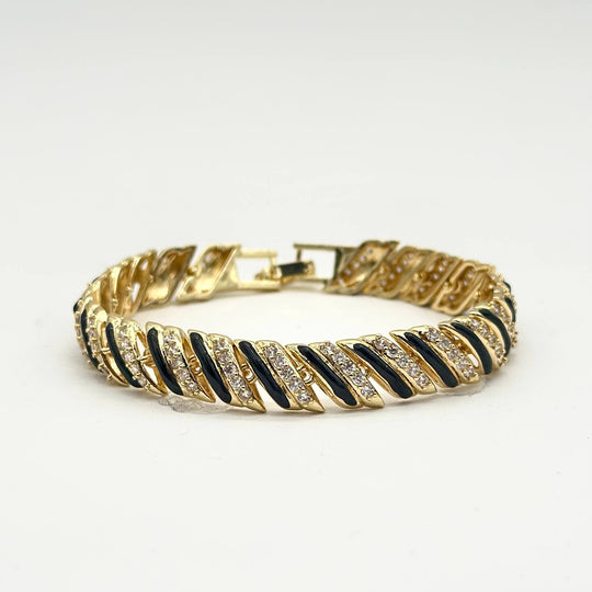 Pulsera Eslabones Negro con Zirconias | Chapa de Oro 18K