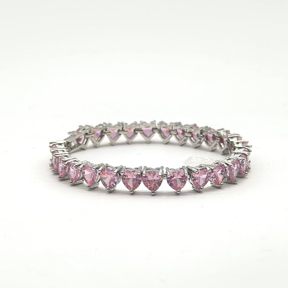 Pulsera Tennis Corazones Rosa | Chapa de Rodio