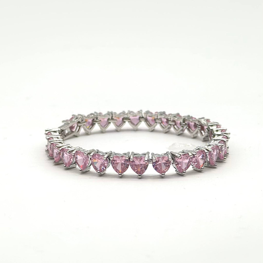 Pulsera Tennis Corazones Rosa | Chapa de Rodio