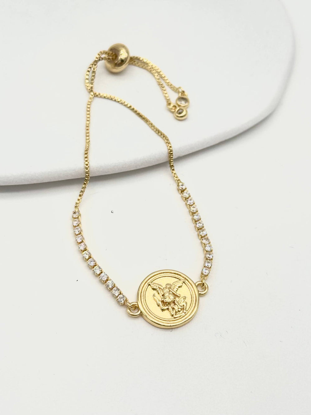 Pulsera Ajustable San Miguel Arcángel | Chapa de Oro 18K