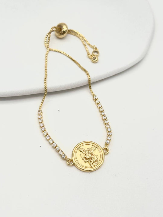 Pulsera Ajustable San Miguel Arcángel | Chapa de Oro 18K