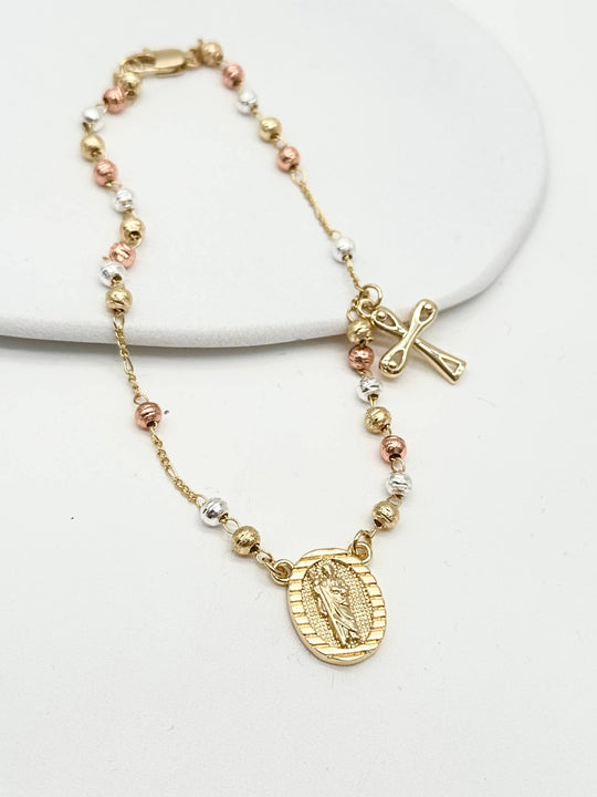 Tobillera Virgen de Guadalupe Tricolor | Chapa de Oro 18K