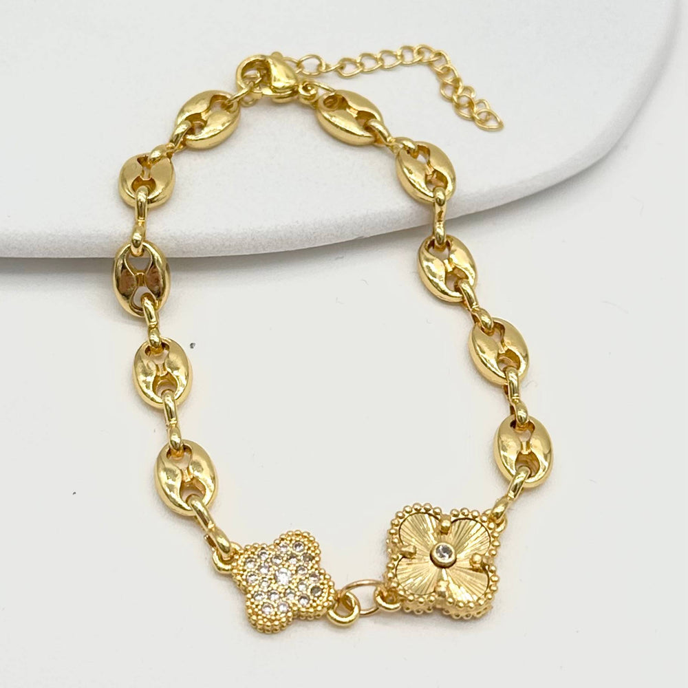Pulsera Flores Elegance | Chapa de Oro 18K