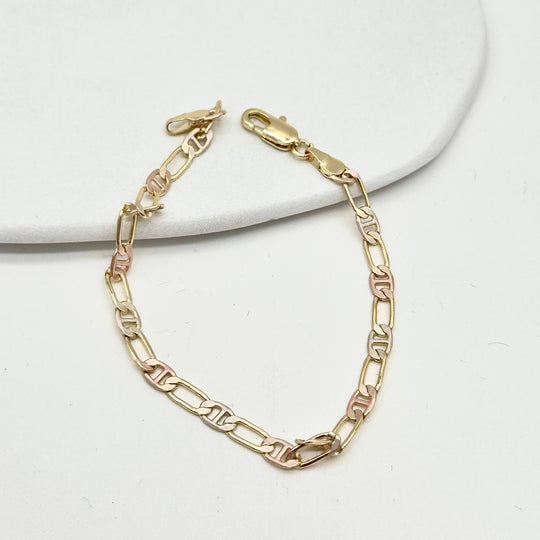 Pulsera Unisex de Eslabón Marinero Bicolor | Chapa de Oro 18K