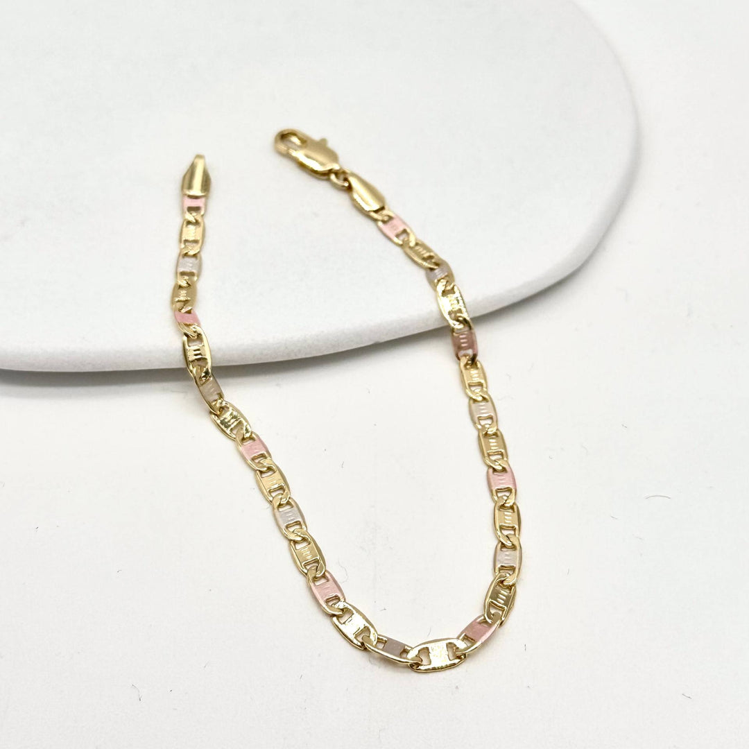 Pulsera Unisex de Eslabón Bicolor 4 mm | Chapa de Oro 18K