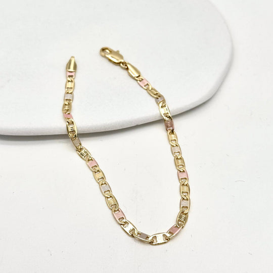Pulsera Unisex de Eslabón Bicolor 4 mm | Chapa de Oro 18K