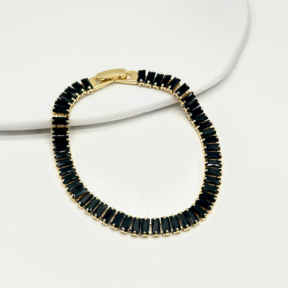 Pulsera Tennis Negra 18 cm | Chapa de Oro 18K