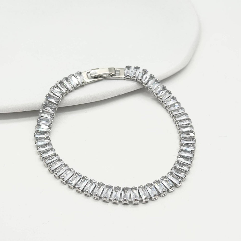 Pulsera Tennis Baguette Plateada 18 cm | Cristales Transparentes