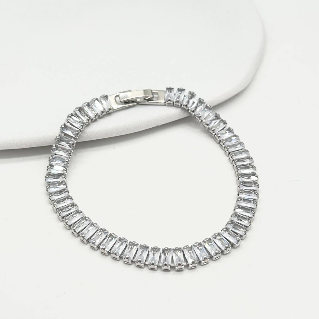 Pulsera Tennis Baguette Plateada 18 cm | Cristales Transparentes