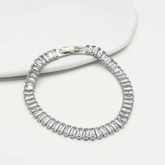 Pulsera Tennis Baguette Plateada 18 cm | Cristales Transparentes