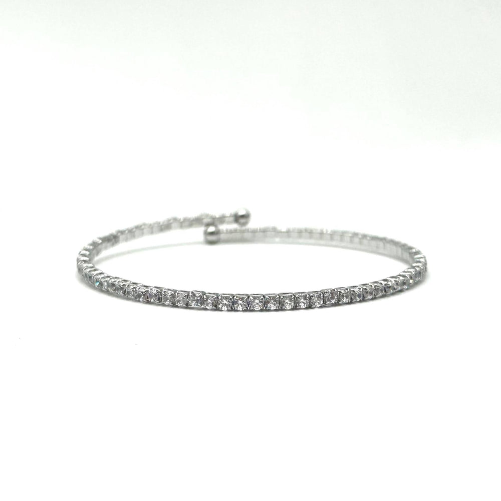 Brazalete Tennis Ajustable Plateado | Cristales Transparentes