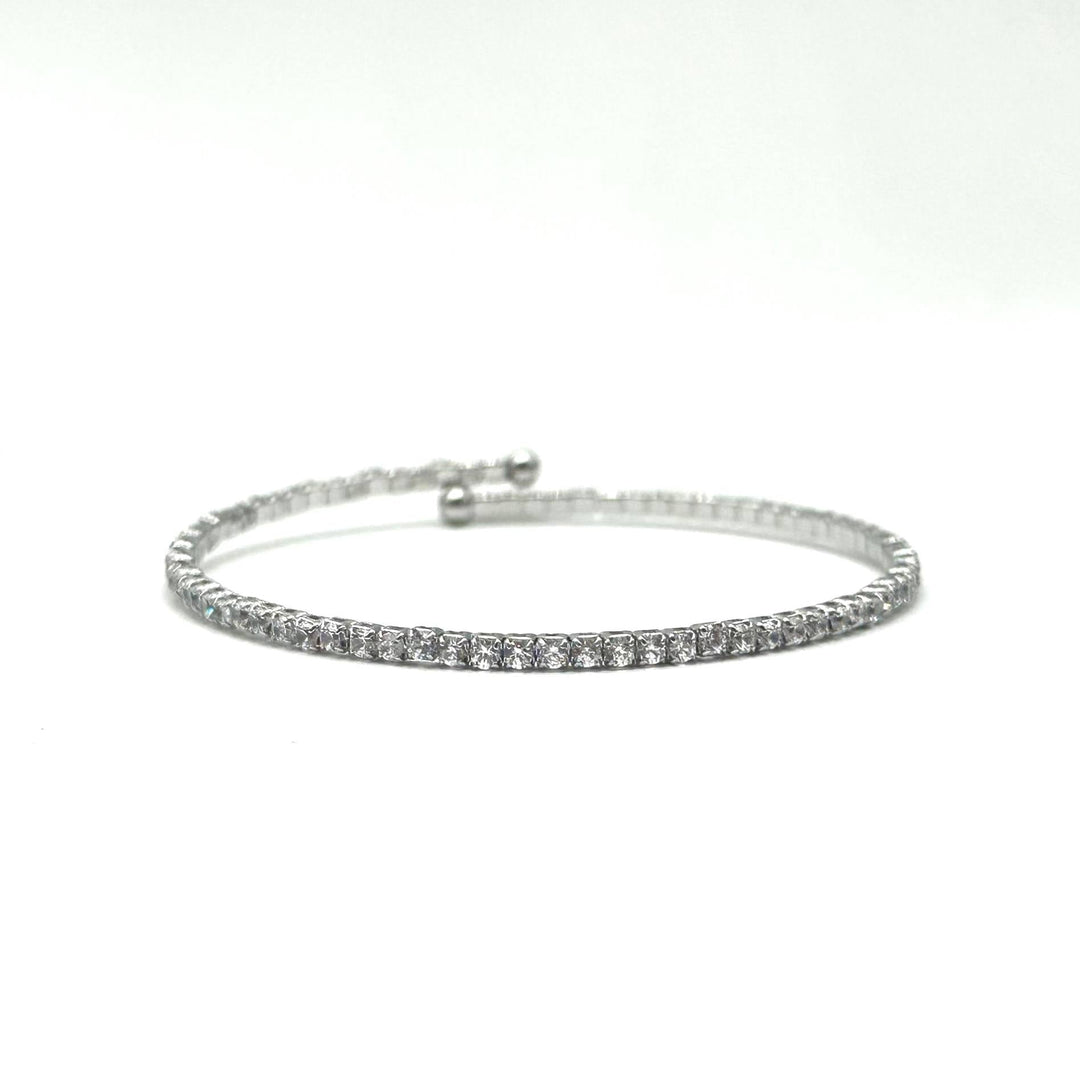 Brazalete Tennis Ajustable Plateado | Cristales Transparentes