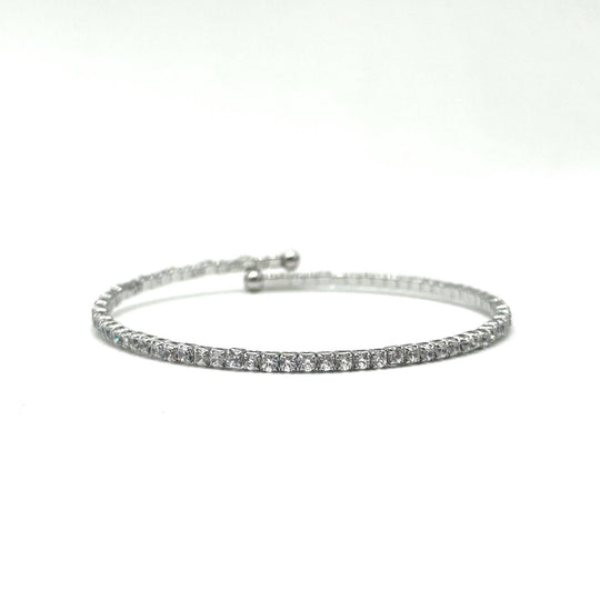 Brazalete Tennis Ajustable Plateado | Cristales Transparentes