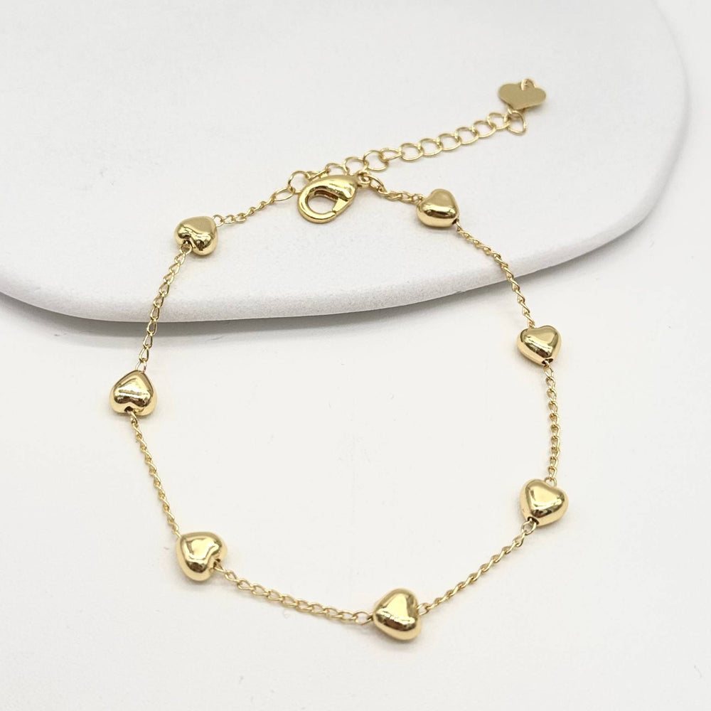 Pulsera de Corazones Minimalista | Chapa de Oro 18K