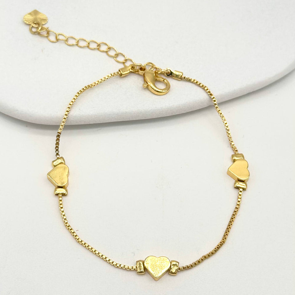Pulsera de Corazones Minimalista | Chapa de Oro 18K