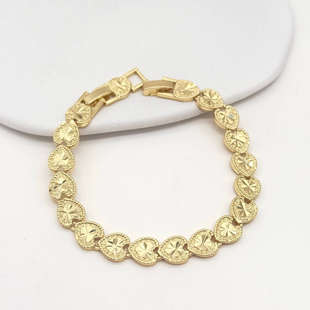 Pulsera de Corazones Facetados | Chapa de Oro 18K