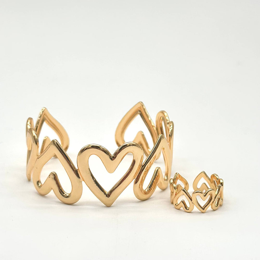 Set Brazalete y Anillo Corazón | Chapa de Oro 18K