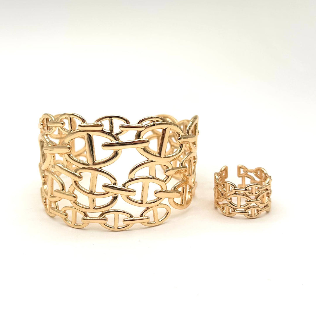 Set Brazalete y Anillo Eslabones Elegance | Chapa de Oro 18K
