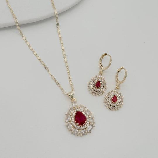 Juego de Collar y Aretes Rojos chapa de oro 18k | MAEL