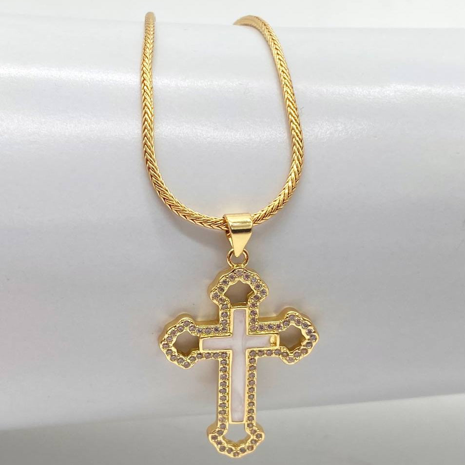CADENA CRUZ CHAPA DE ORO 18K