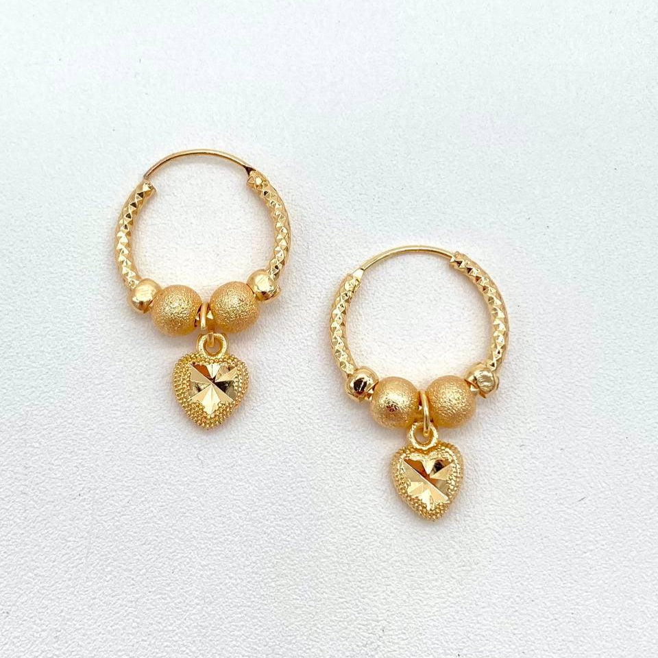 ARRACADA MINI CORAZON CHAPA DE ORO 18K