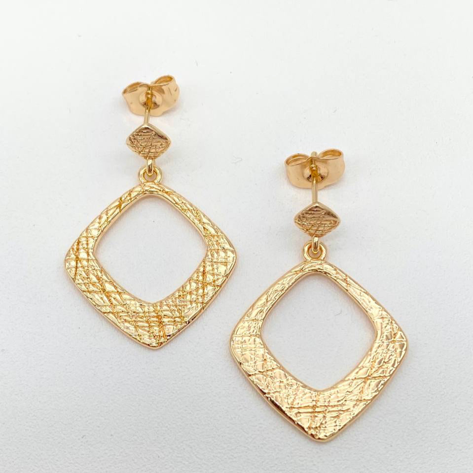 ARETE ROMBO COLGANTE CHAPA DE ORO 18K